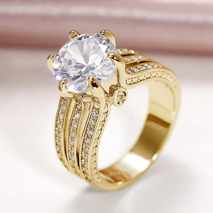 Round Solitaire Multi-Rail Wide Ring In Five Color And Finish Options