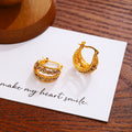 Gold Tone Braided Rope Texture Rounded Chunky Hoop Earrings view 1