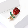 Mini Enamel Rose Brooch Red and Purple with Gold Stem view 3