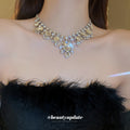 Silver Round Teardrop Crystal Bib Statement Necklace Single view 3