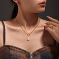Gold Dual Chain Baroque Imitation Pearl Pendant Necklace view 3