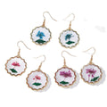 Gold Scalloped Frame Dried Flower Resin Drop Earrings Three Colors view 5