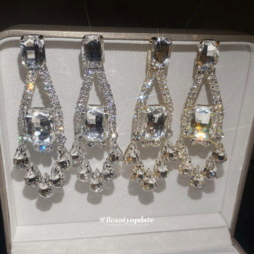 Clear Crystal Chandelier Earrings in Gold and Silver Tone