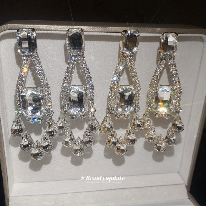 Clear Crystal Chandelier Earrings in Gold and Silver Tone