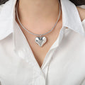 Gold Steel Puffy Heart Pendant Snake Chain Necklace Titanium view 3