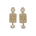 Gold Tone Crystal Rectangle Drop Earrings With Polished Metal Details view 5