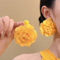 Large Layered Rose Flower Statement Stud Earrings Statement Jewelry Pair view 3