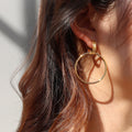 Interlocked Double Circle Thin Hoop Earrings Gold Steel view 1