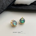Gold Tone Iridescent Round Shell Huggie Hoop Earrings For Women view 1