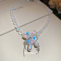 Pastel Beaded Necklace with Floral and Teardrop Pendant Cluster view 2