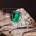 Emerald Green Oval Cluster Statement Ring In Silver Tone view 3
