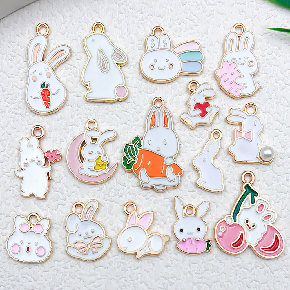 Enamel Zinc Alloy White Rabbit Carrot charm pendants for DIY keychains bracelets necklaces