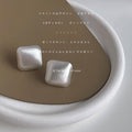 Silver Tone Brushed Square Chunky Stud Earrings For Women view 1