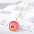 Gold Tone Irregular Pressed Daisy Resin Pendant Necklaces in Five Colors view 2