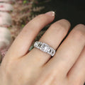 Silver Emerald Cut CZ Halo Band Finger Ring Sizes 6-10 view 1