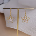 Gold Tone Open Double Flower Pearl Look Hook Earrings view 4