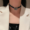 Black Crystal Rhinestone Rose Flower Choker Necklace Silver view 3