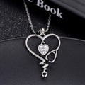 Silver Heart Stethoscope Clear CZ Pendant Necklace view 4