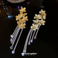 Gold Tone Floral Butterfly Chain Tassel Earrings Statement Jewelry view 4