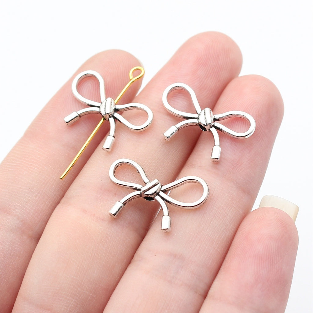 20x13mm 0.75g Antique Silver Zinc Alloy Bow Small Hole Loose Metal Butterfly Beads for Bracelet DIY Making