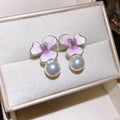 Gradient Flower and Pearl Drop Earrings in Three Colors view 7