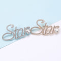 Crystal Star Script Brooch In Gold Or Silver Tone With Polished Metal Detail view 3