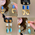 Geometric Resin And Shell Effect Long Drop Earrings view 1
