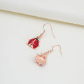 Red Ladybug Gold Tone Hook and Clip Dangle Earrings view 4