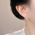 Silver Tone Graduated White Pearl Clear Flower Cluster Stud Earrings view 2