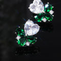 Green Leaf and Clear Heart Stud Earrings With Polished Clear Stone Detail view 3