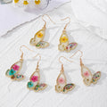 Gold Butterfly Frame Dried Flower Resin Dangle Earrings 3 Colors view 1