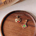 Asymmetric Gold Tone Lion Dance Fortune Plaque Drop Earrings view 6