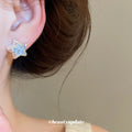 Silver Blue Crystal Star Stud Earrings for Everyday Styling view 3