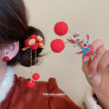 Gold Red Blue Enamel Koi Fish Clip with Red Pom Poms view 1