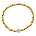 Gold Bead Stretch Bracelet White Acrylic Cross Charm view 5