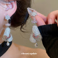 Silver-Tone Crystal Fan Drop Stud Earrings Decorative Jewelry Accessory view 2