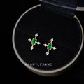 Gold Green Marquise Cross Stud Earrings Clear Accents view 1