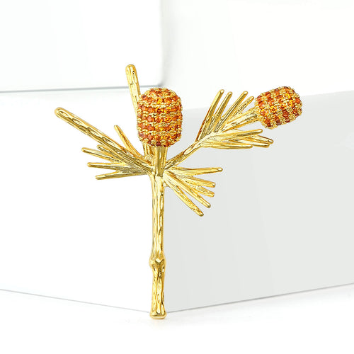 Gold Tone Pine Branch brooch shown in angled product view