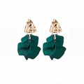 Green Fabric Flower Extra Long Dangle Stud Earrings view 5