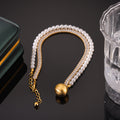 Gold Split Zircon And Imitation Pearl Necklace Matte Ball Pendant view 3
