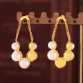 Pearl Cluster Chain Drop Earrings Gold Or Steel Studs view 2