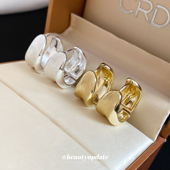 Brushed Metal Chunky Hoop Earrings in Two Tones with Decorative Details
