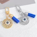 Blue Evil Eye Filigree Round Pendant Keychain with Tassel view 4