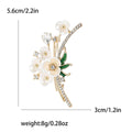 Shell Effect Blossom Branch Brooch With Green Leaves and Crystals view 6