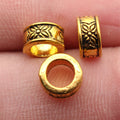 Floral Carved Cylinder Large Hole Beads in Gold and Silver view 3