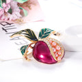 Red Gold Tone Pomegranate Crystal Enamel Metal Brooch Pin view 4