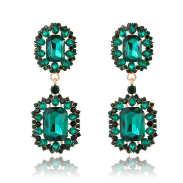 Aqua Green Square Crystal Five Designs Metal Dangle Earrings
