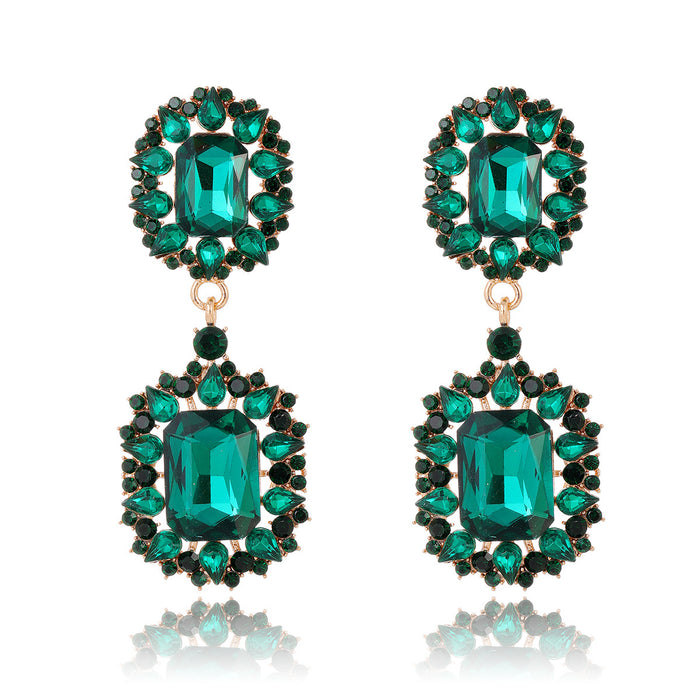 Aqua Green Square Crystal Five Designs Metal Dangle Earrings