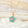 Gold Tone Crystal Enamel Flower Evil Eye Pendant Necklaces view 4