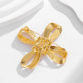 Yellow Gold Tone Ribbon Bow Polished Metal Brooch Pin view 3